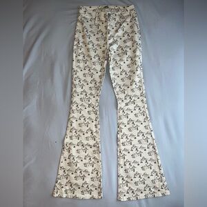 Cream Flared Jeans with Western Print